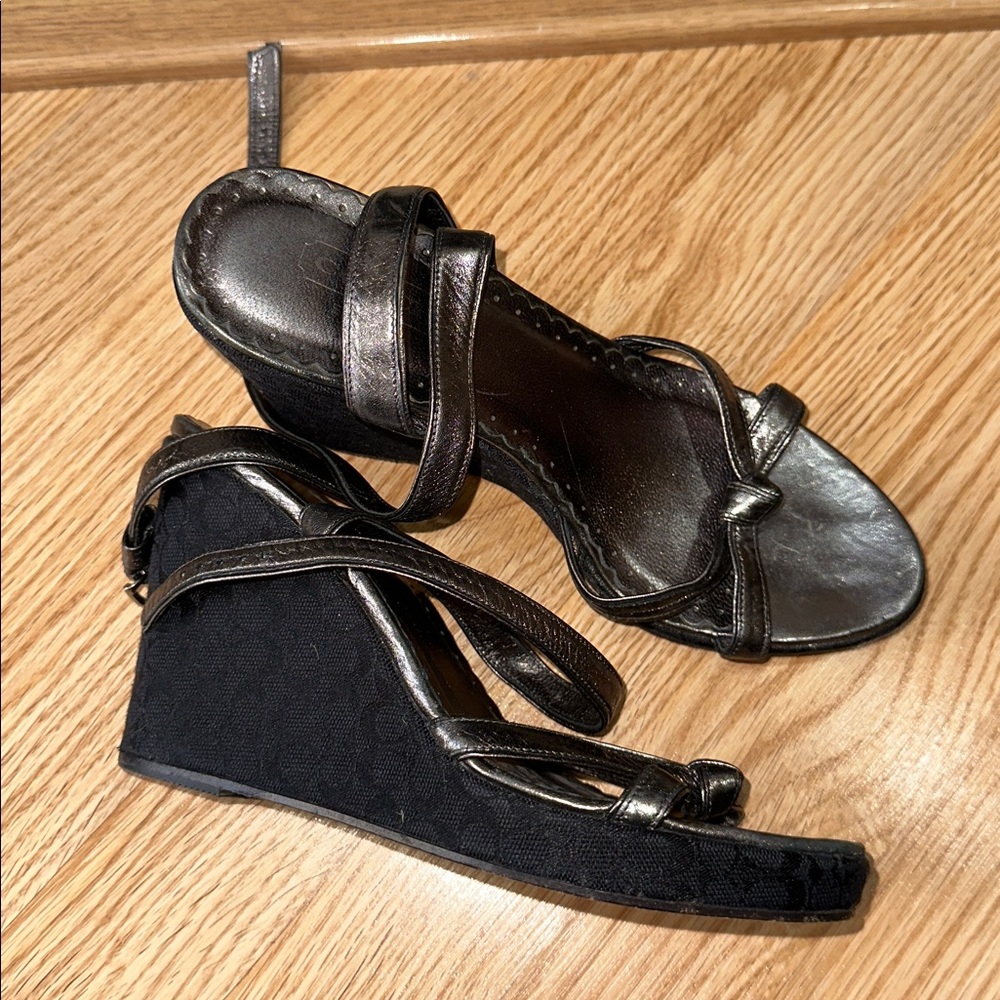 Coach Black and Metallic Wedges